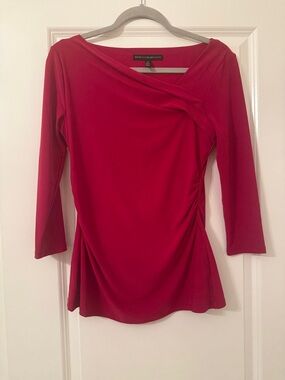 White House Black Market Red Draped Crossover Long Sleeve Top